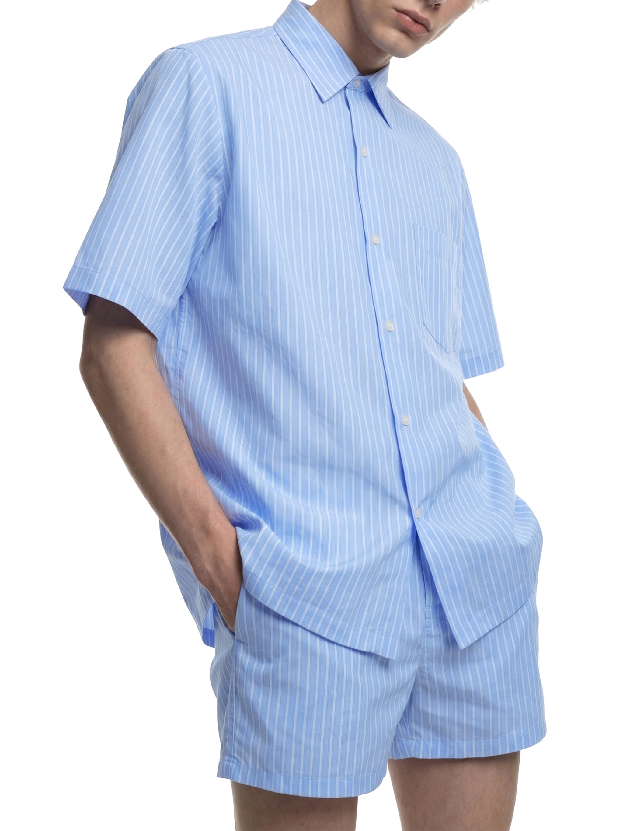 Striped Boxy Short Sleeve Shirt-11